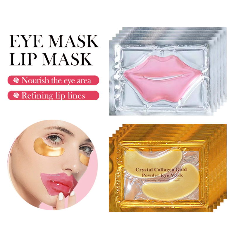 Skincare Viral Tiktok - 10/20 個ゴールデンクリスタルコラーゲンアイマスク抗ダークサークルアンチエイジング保湿ピンクリップマスク目唇トラベルサイズスキンケア