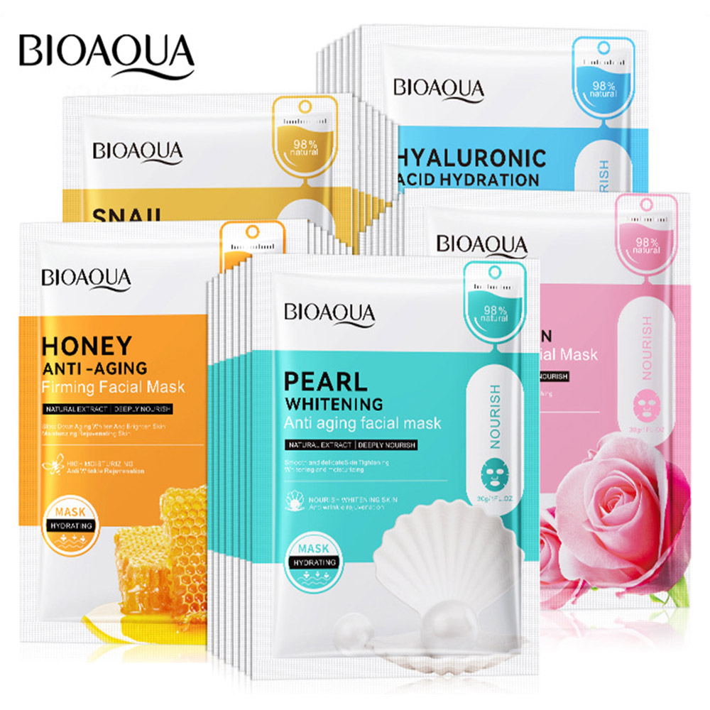 Skincare Bioaqua - バイオアクアカタツムリ-ヒアルロン酸フェイスマスク,ピンクの保湿マスク,しわ防止,真珠の美白,スキンケア,スキンケア,20個